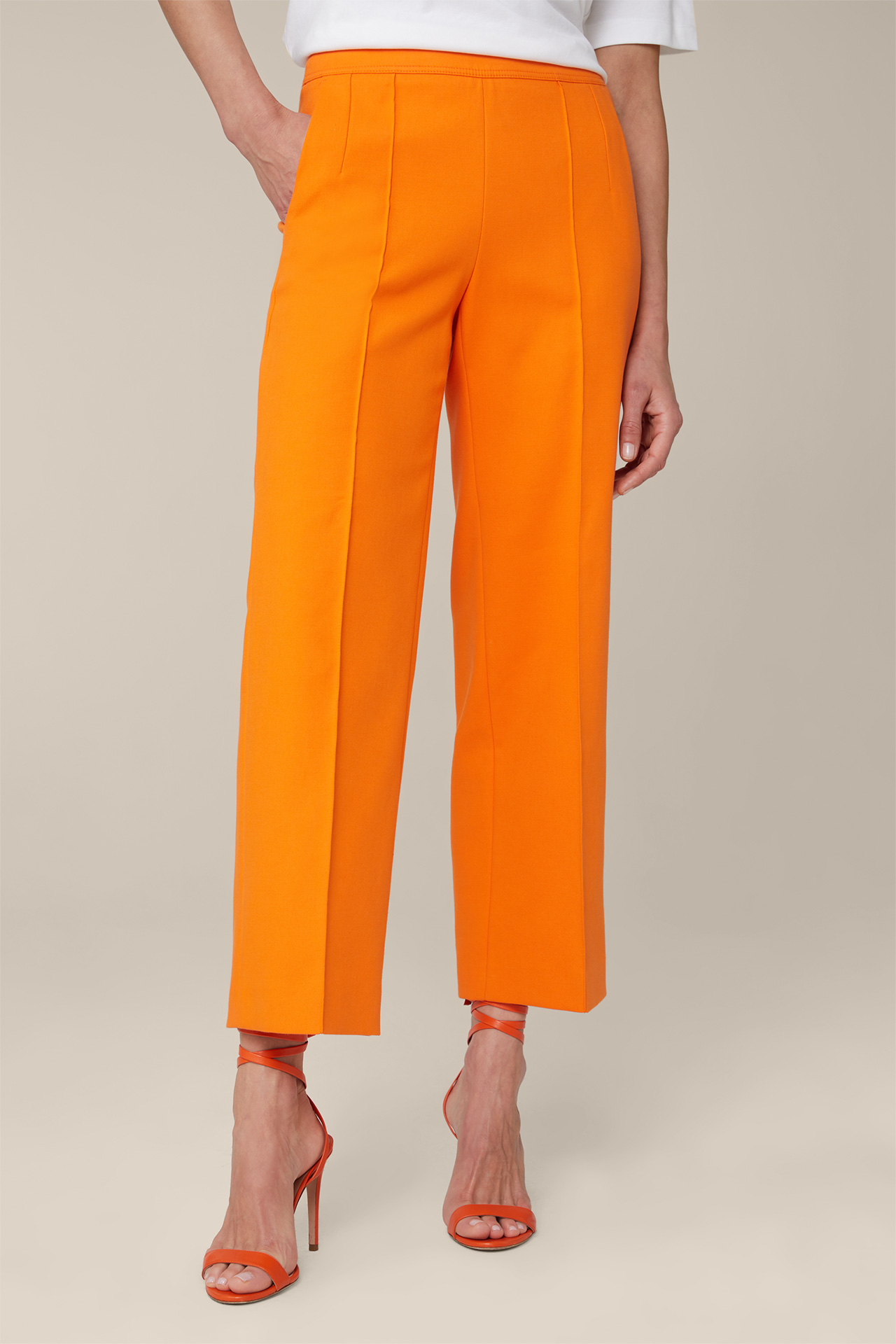 Jupe-culotte en panama de coton stretch, en orange