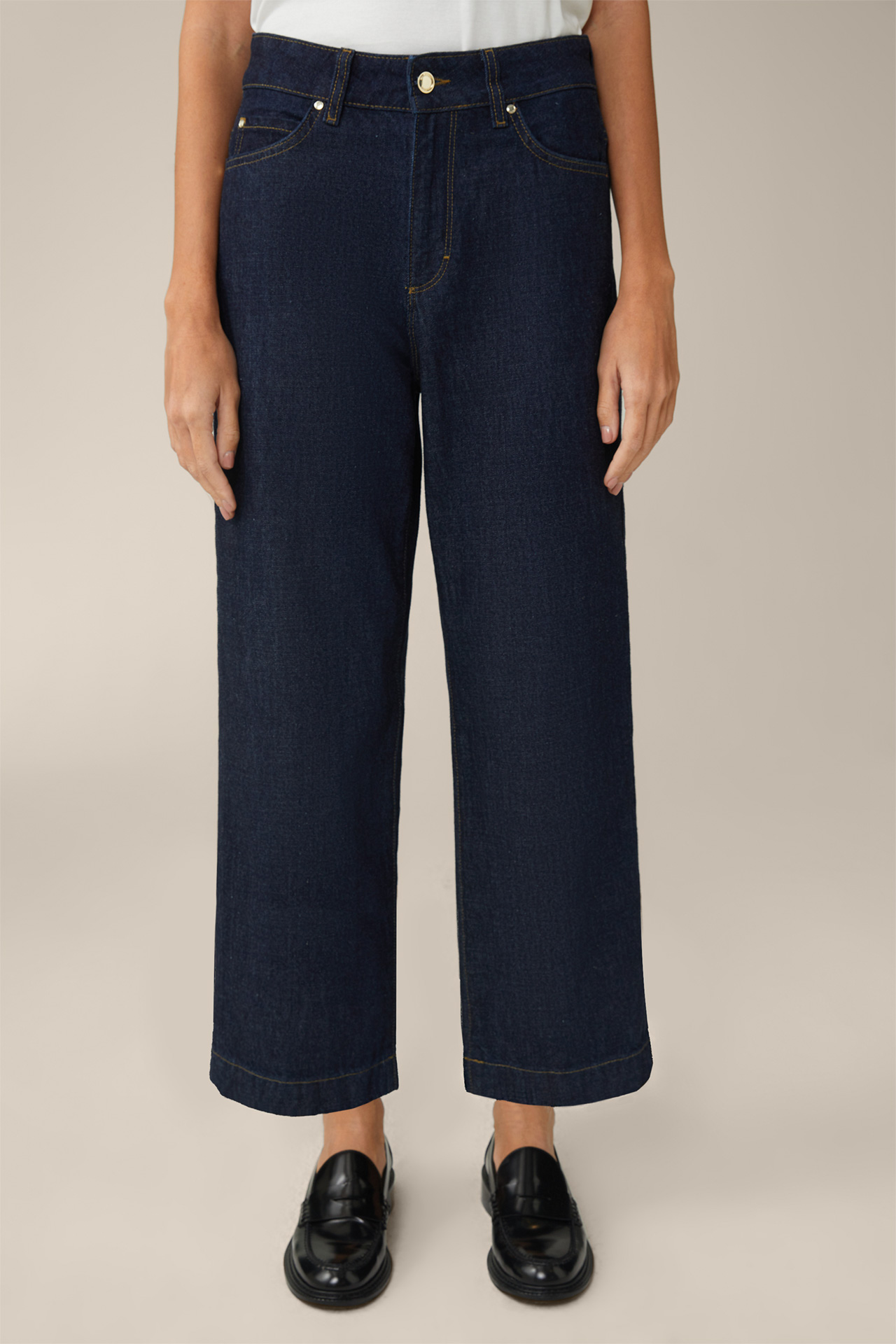 Jeans-culotte en jeans bleu foncé effet délavé