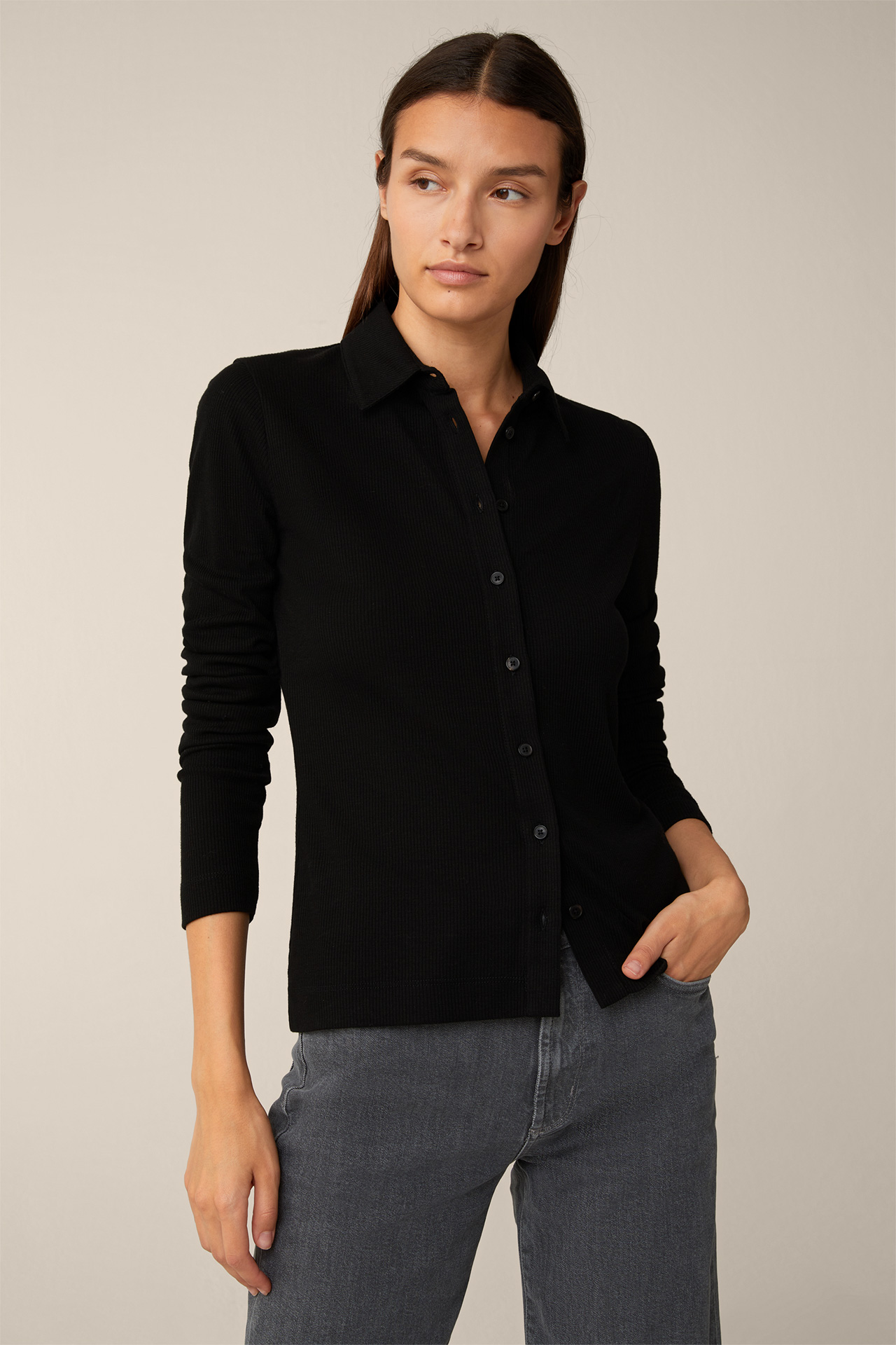 Ribbed Knit Shirt in Black