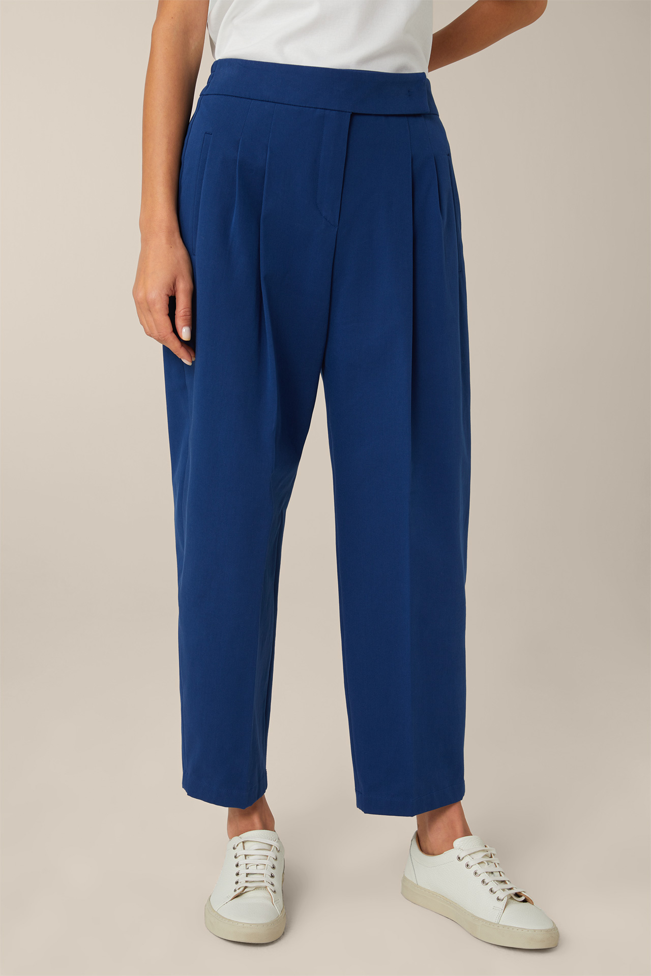 Cotton-Gabardine Pleat-front Trousers in Blue