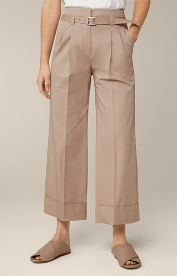 Cotton-Gabardine Marlene Trousers with Belt in Beige