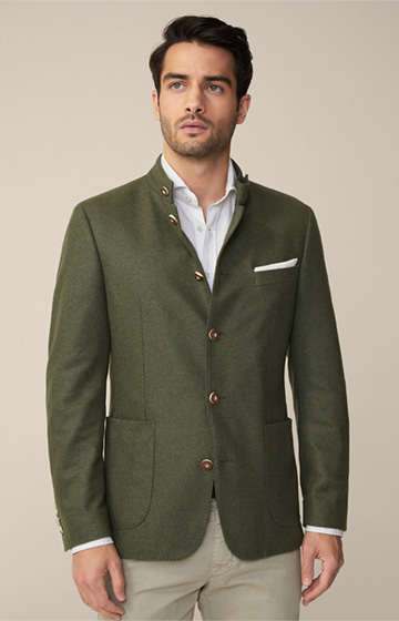 Traditional Sendling Cashmere Cardigan-style Jacket in flecked Olive