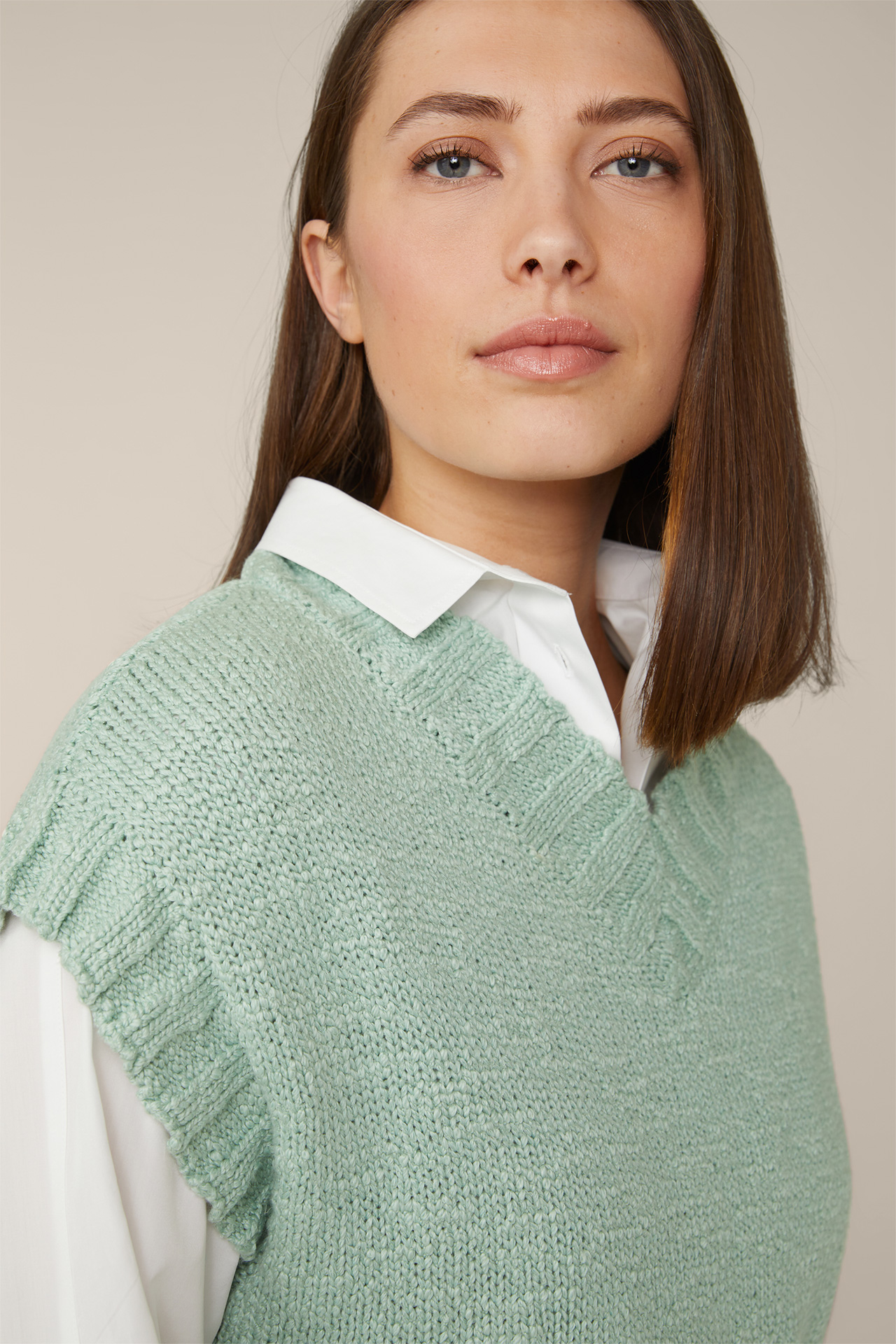 Cotton Blend Knitted Shirt in Mint Green