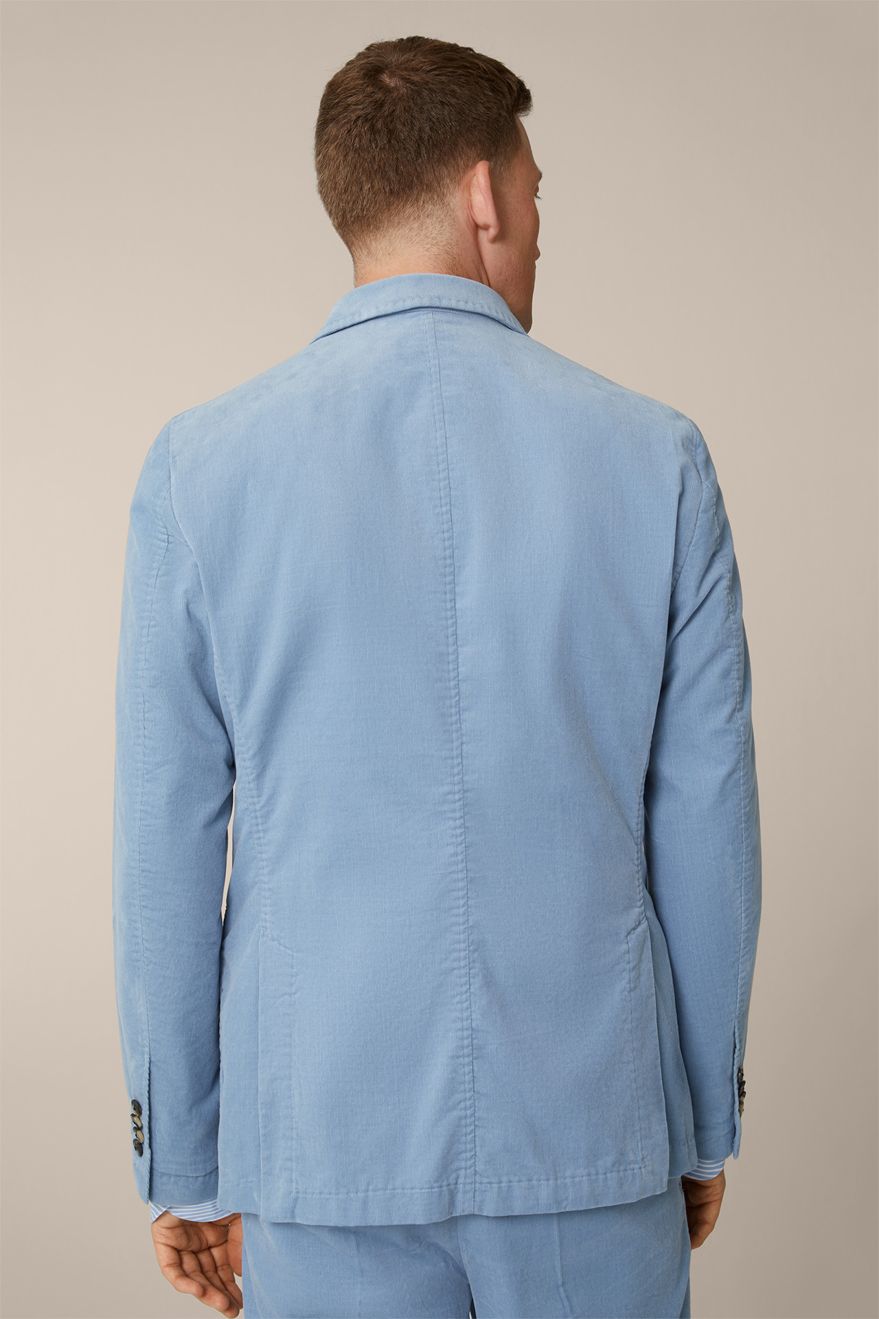 Satino Modular Fine Cord Double-breasted Jacket in Blue