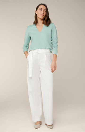 Cotton-Tencel Knitted Pullover with Shoulder Pads in Mint Green