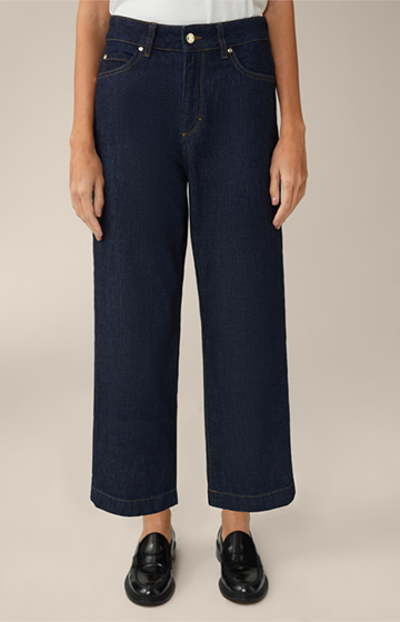 Jeans-culotte en jeans bleu foncé effet délavé