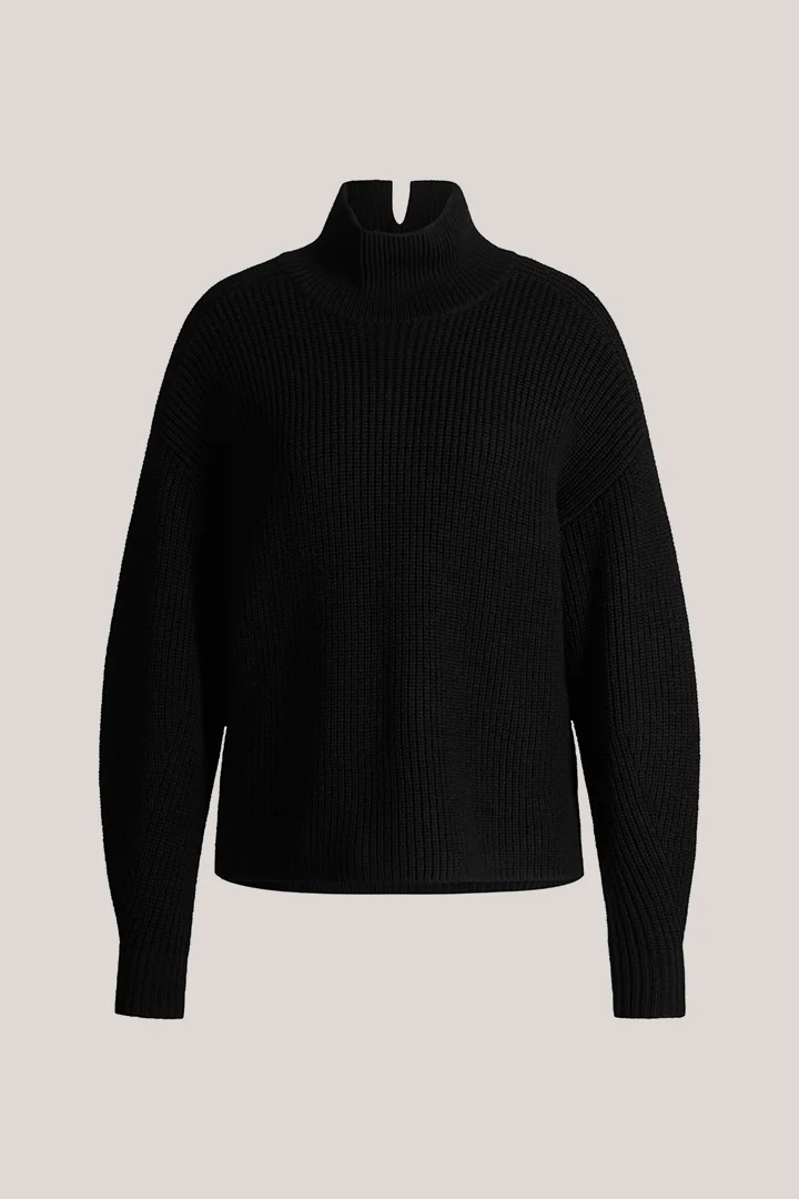windsor. présente le produit Merino-Strick-Pullover mit Stehkragen in Schwarz de la catégorie  en visuel détouré
