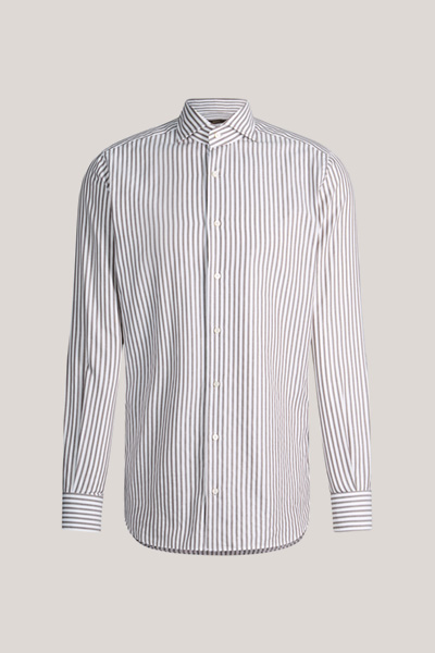 Brown and white striped cotton shirt