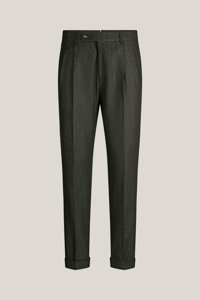 Wollmix-Baukasten-Hose mit Bundfalte in Oliv
