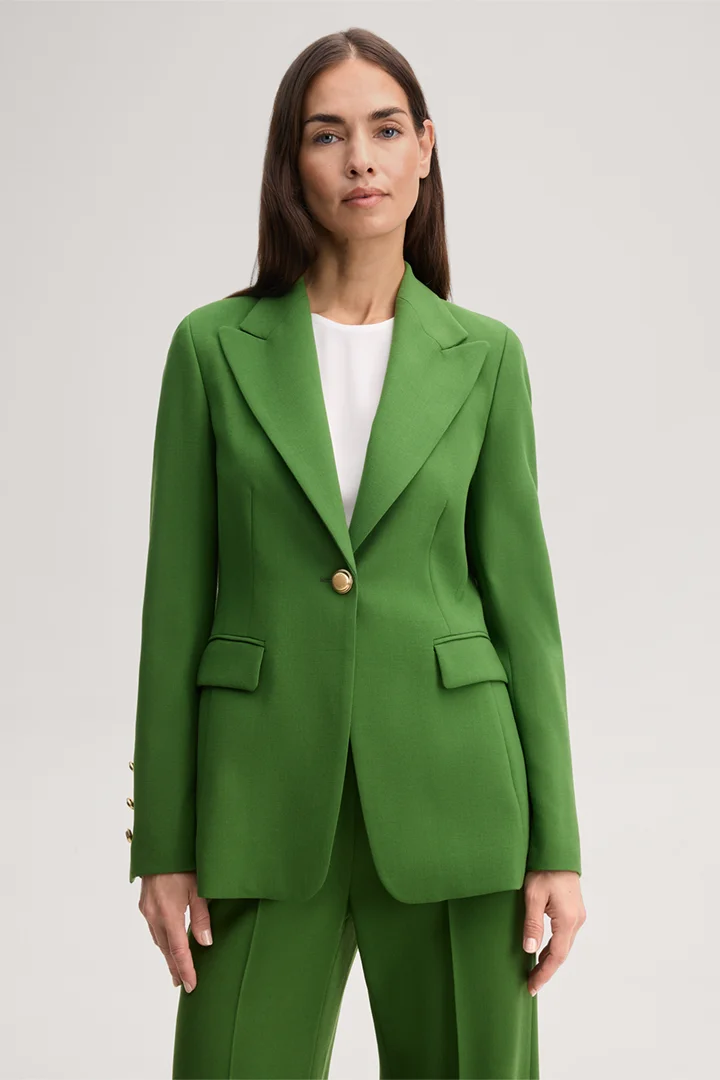 Führt zu Produktdetailseite „Schurwoll-Crepe-Blazer in Grün"