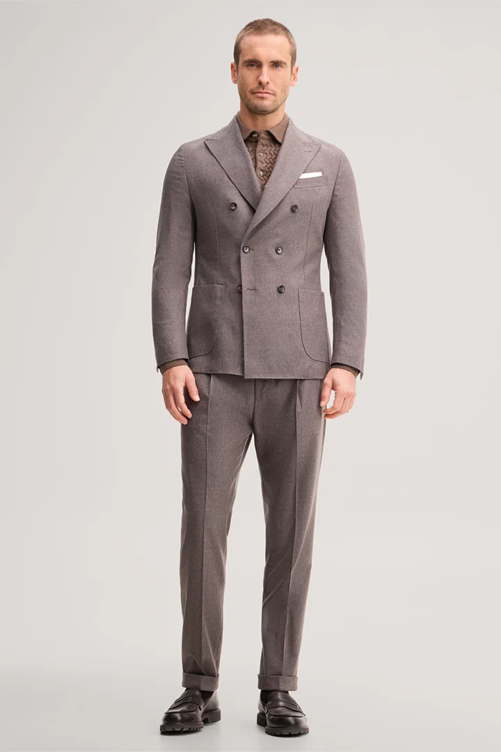 Leads to product detail page "Wool-blend modular double-breasted jacket in brown"