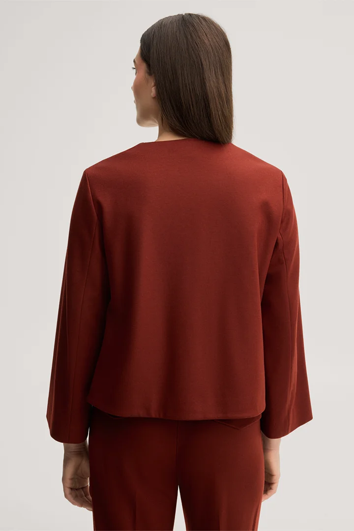Leads to product detail page "Dark red flannel and woollen jersey blazer jacket"