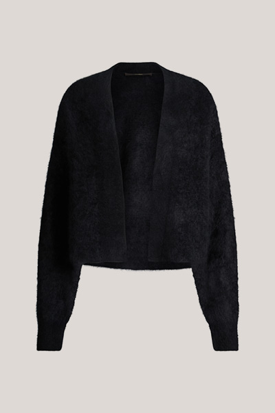 Leads to product detail page "Brushed cashmere cape jacket in black"