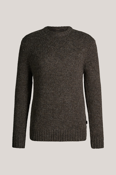 Pull à col rond en laine et alpaga, marron foncé chiné