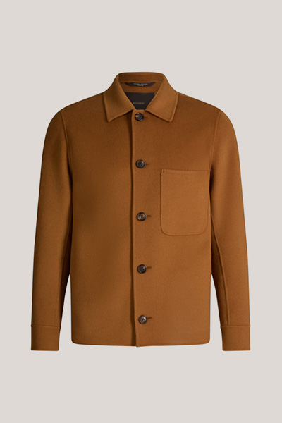 Woll-Doubleface-Overshirt mit Hemdkragen in Braun