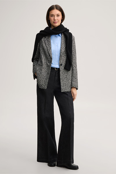 Führt zu Produktdetailseite „Schurwoll-Tweed-Blazer in Schwarz-Weiß"