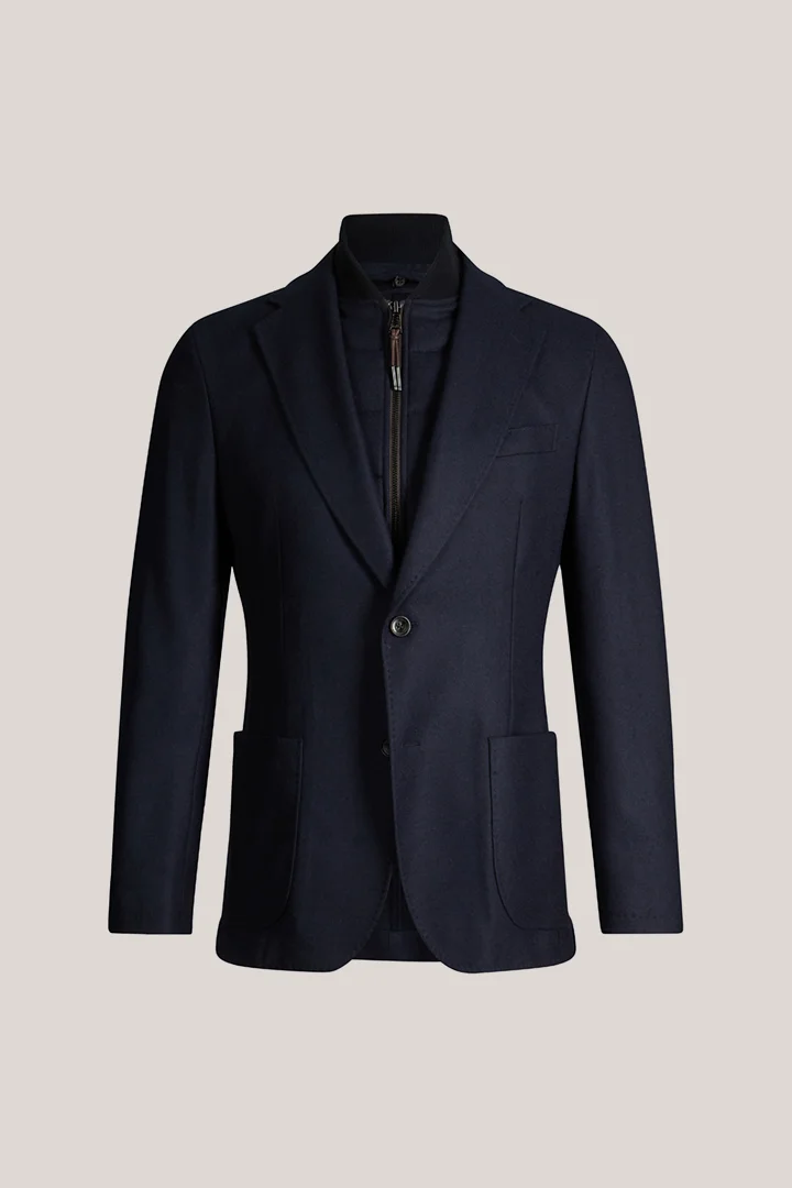 Wool-blend modular suit jacket with inlay in navy blue