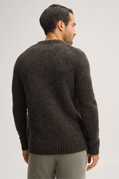 Mène à la page produit « Pull à col rond en laine et alpaga, marron foncé chiné »