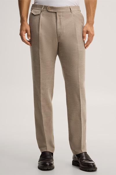 Führt zu Produktdetailseite „Wollmix-Baukasten-Hose mit Cashmere und Bundfalte in Beige"