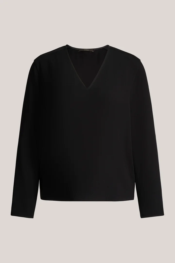 Leads to product detail page "Black crepe blouse-style top"
