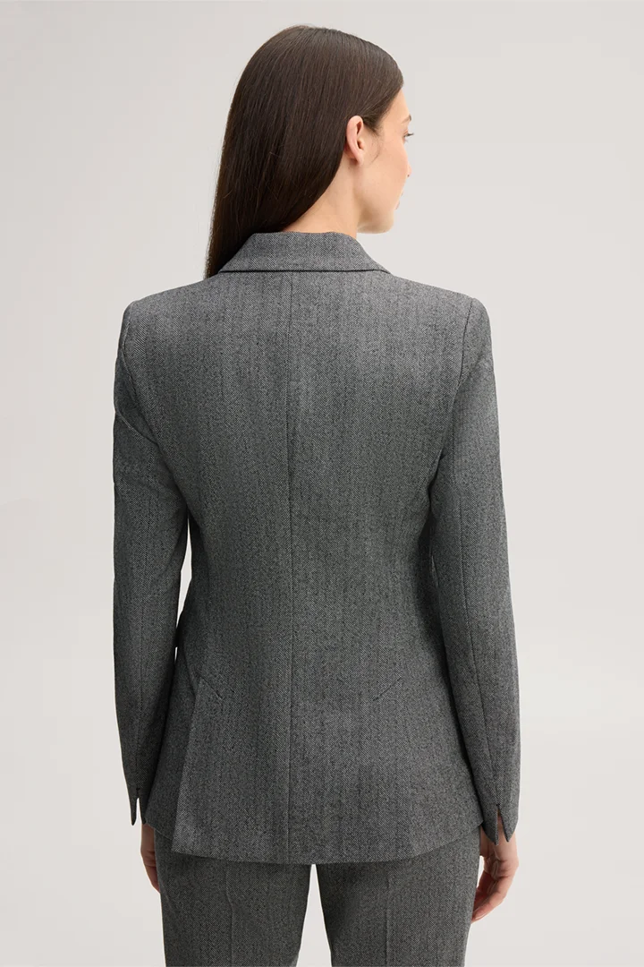 Leads to product detail page "Grey virgin wool herringbone blazer"