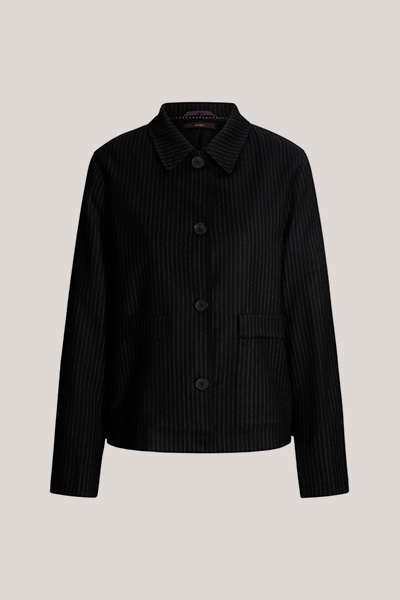 Schurwoll-Pinstripe-Hemdjacke in Schwarz