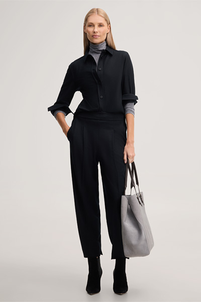 Leads to product detail page "Black flannel and wool jersey shirt blouse"