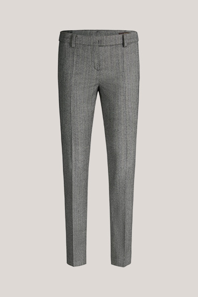 Grey virgin wool herringbone suit trousers