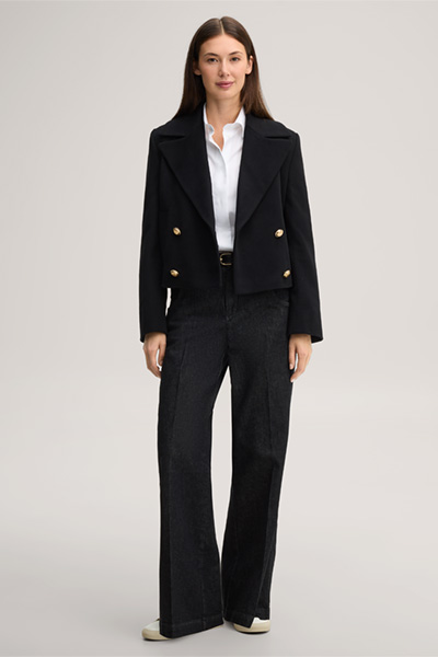 Leads to product detail page "Black virgin wool blend spencer jacket with cashmere"