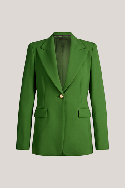 Leads to product detail page "Green virgin wool crepe blazer"