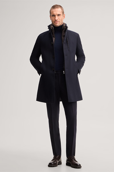 Führt zu Produktdetailseite „Wollmix-Stehkragen-Mantel mit Cashmere in Navy"