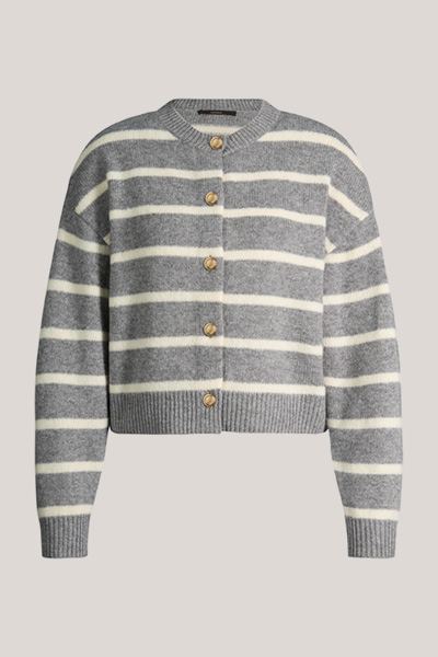 Wool-blend yak cardigan in marl grey and ecru