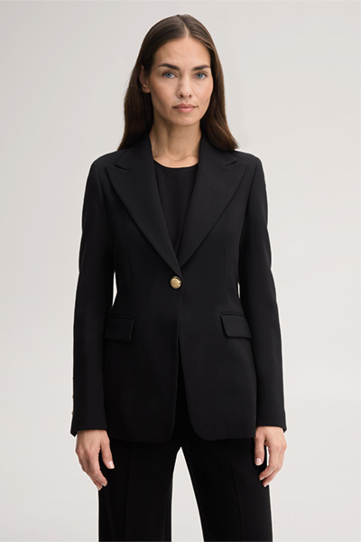 Führt zu Produktdetailseite „Schurwoll-Crepe-Blazer in Schwarz"