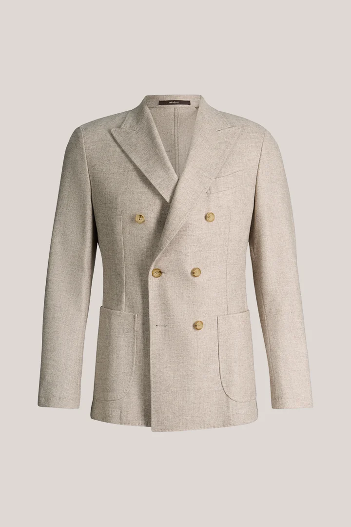 Mène à la page produit « Veste à double boutonnage en laine mélangée, couleur beige »