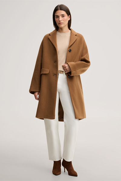 Leads to product detail page "Brushed wool short coat in caramel"