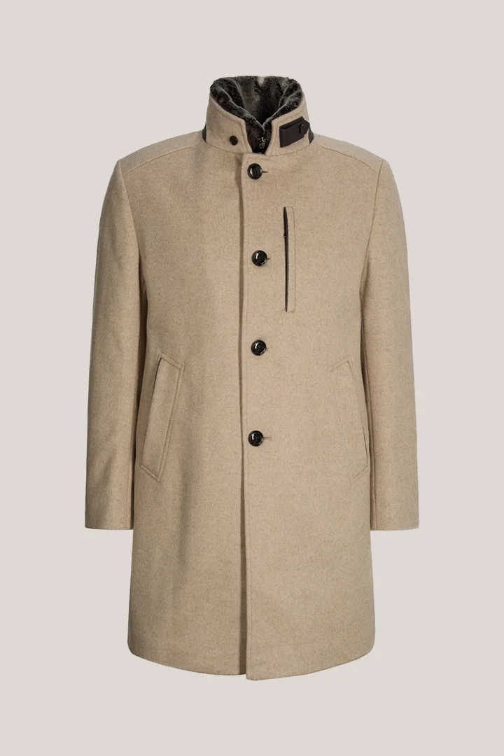 Führt zu Produktdetailseite „Wollmix-Stehkragen-Mantel mit Cashmere in Beige"