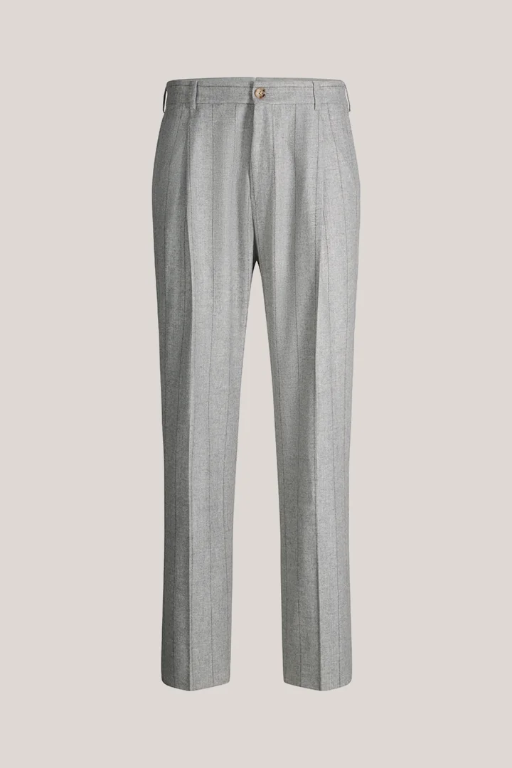 windsor. presents the product Wollmix-Baukasten-Hose mit Bundfalte in Grau mit Nadelstreifen from the category Modular Trousers as a cut-out