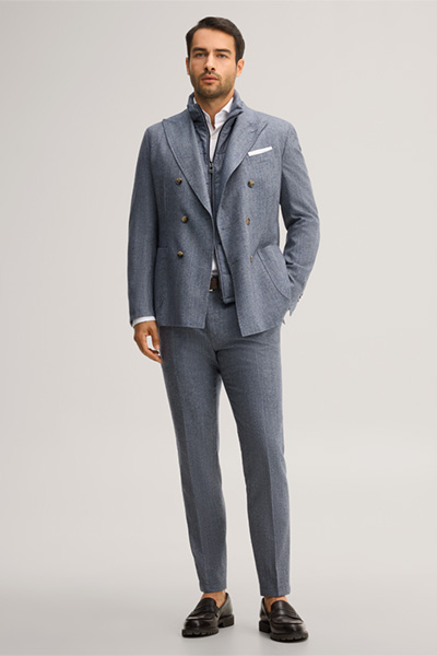 Leads to product detail page "Wool-blend modular double-breasted jacket in marl blue"