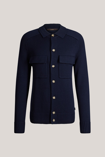Führt zu Produktdetailseite „Schurwoll-Strick-Overshirt mit Hemdkragen in Navy"