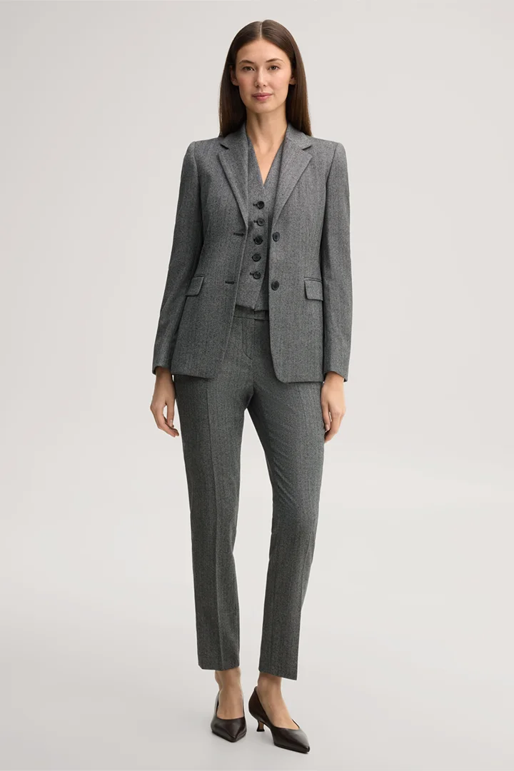 Leads to product detail page "Grey virgin wool herringbone blazer"