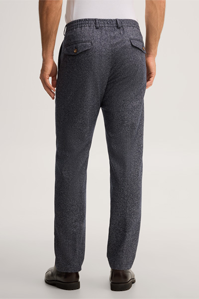 Führt zu Produktdetailseite „Wollmix-Baukasten-Hose mit Seide und Bundfalte in Blau meliert"