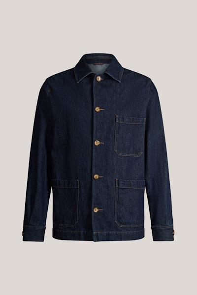 Baumwoll-Denim-Overshirt mit Hemdkragen in Dunkelblau