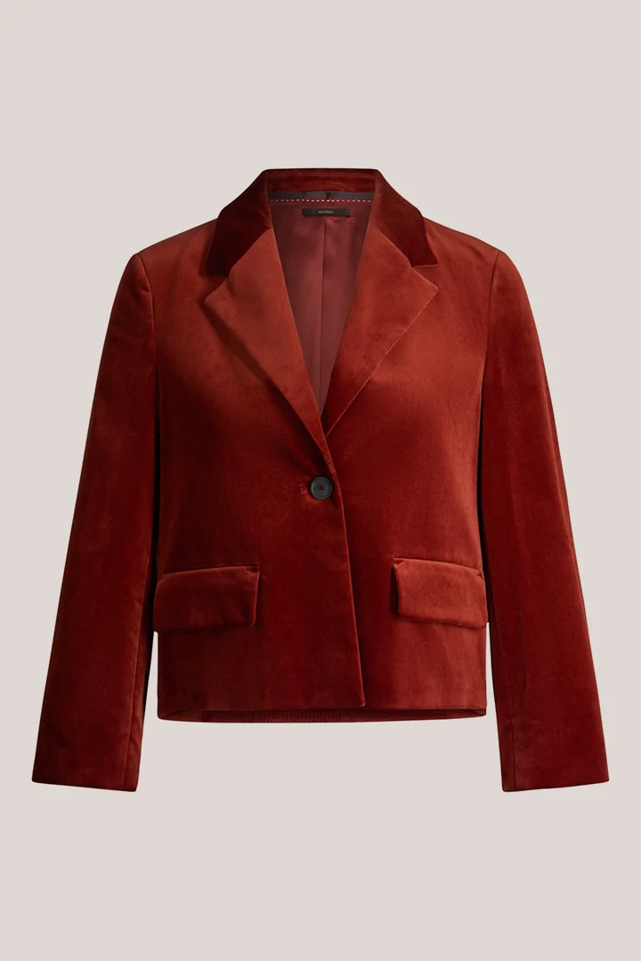Führt zu Produktdetailseite „Samt-Blazer in Dunkelrot"
