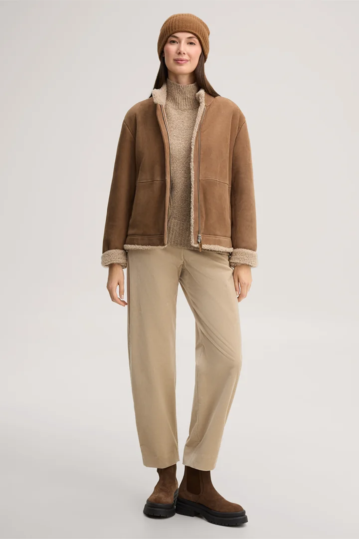 Leads to product detail page "Caramel-coloured lambskin suede leather jacket"