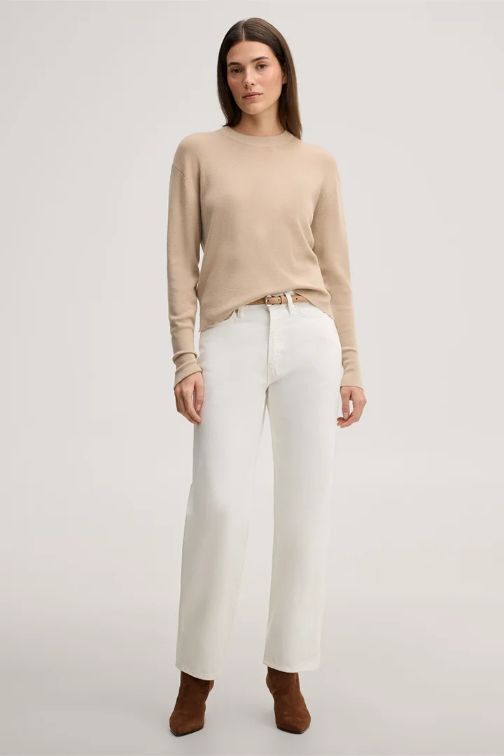 Leads to product detail page "Beige merino fine-knit crew-neck jumper with silk"