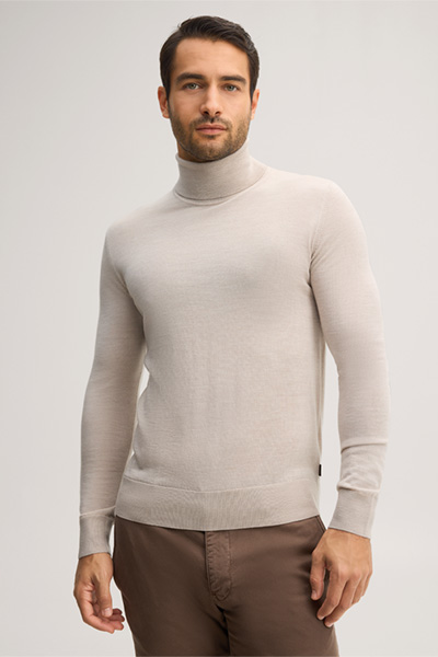 Führt zu Produktdetailseite „Woll-Rollkragen-Pullover Nando mit Seide und Cashmere in Hellbeige"
