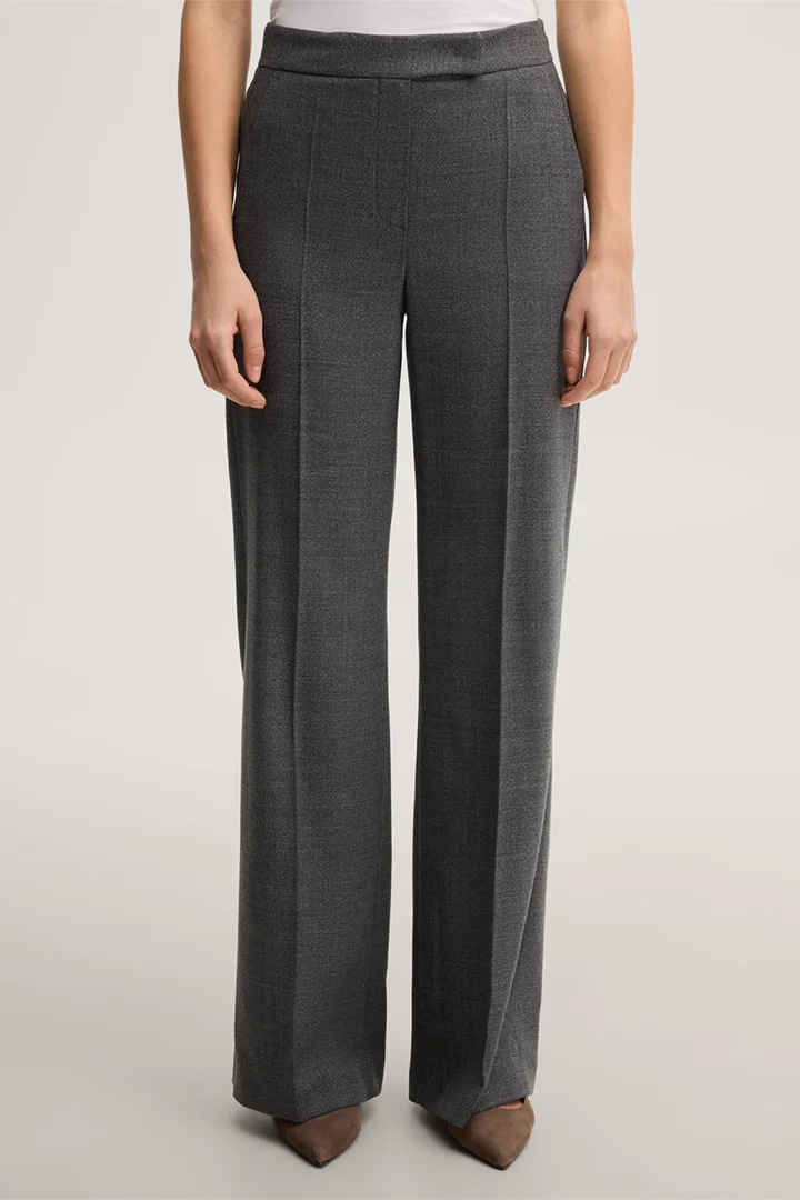 Leads to product detail page "Virgin wool marlene trousers with a mouline texture in dark grey"