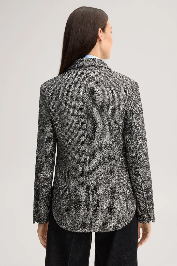 Führt zu Produktdetailseite „Schurwoll-Tweed-Blazer in Schwarz-Weiß"