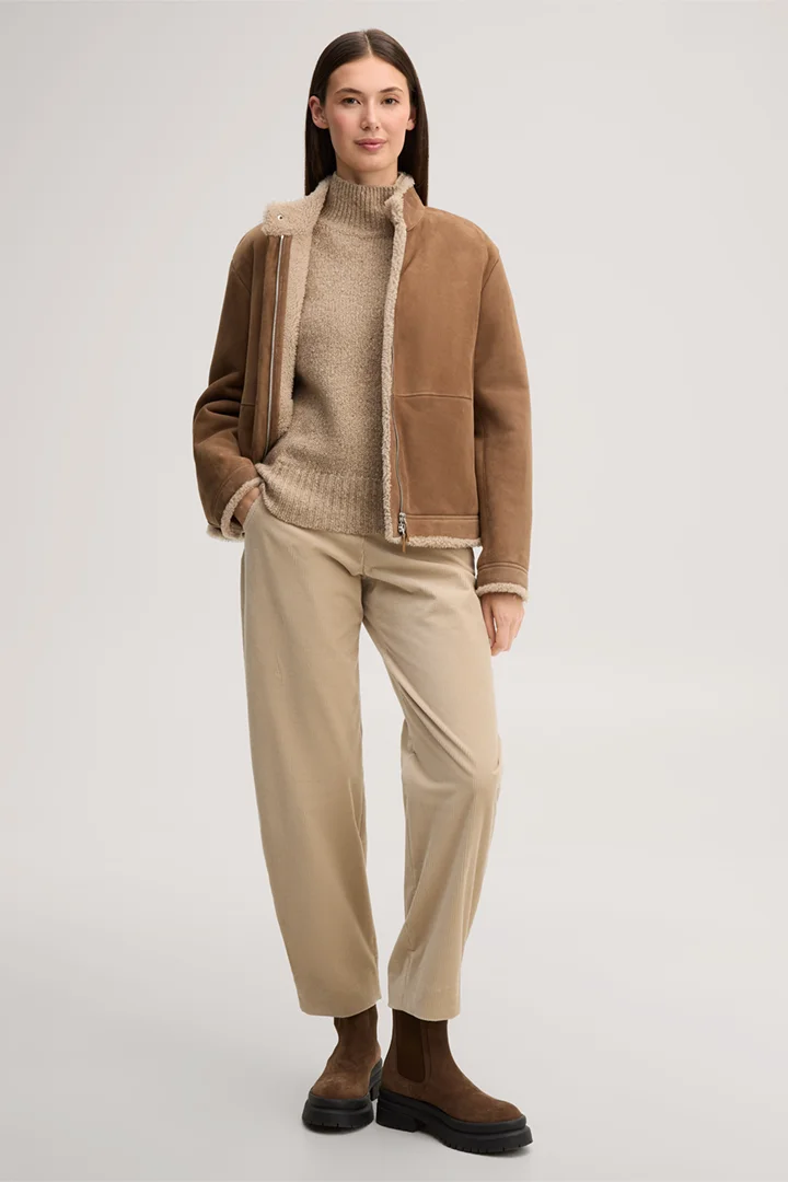 Führt zu Produktdetailseite „Tweed-Cashmere-Stehkragen-Pullover in Beige"