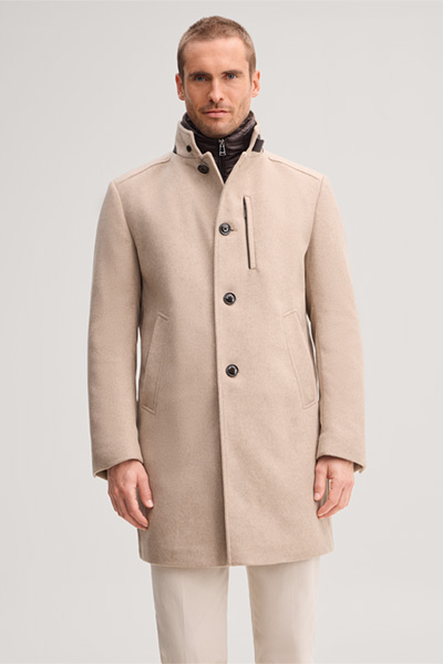 Führt zu Produktdetailseite „Wollmix-Stehkragen-Mantel mit Cashmere in Beige"